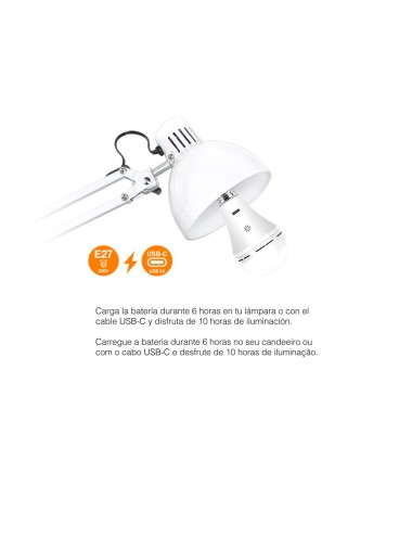 Bombilla led, recargable usb, e27, 6 w, 3cct, dimmable, 500 lm