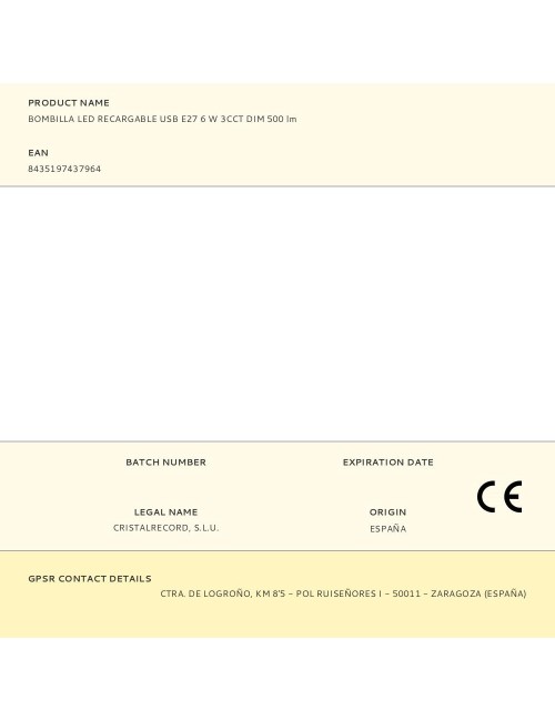 Bombilla led, recargable usb, e27, 6 w, 3cct, dimmable, 500 lm