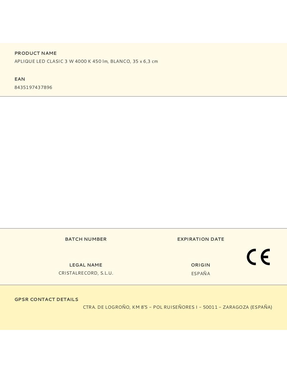 Aplique led classic, 3 w, 4000 k, 450 lm, blanco, 35 x 6,3 cm