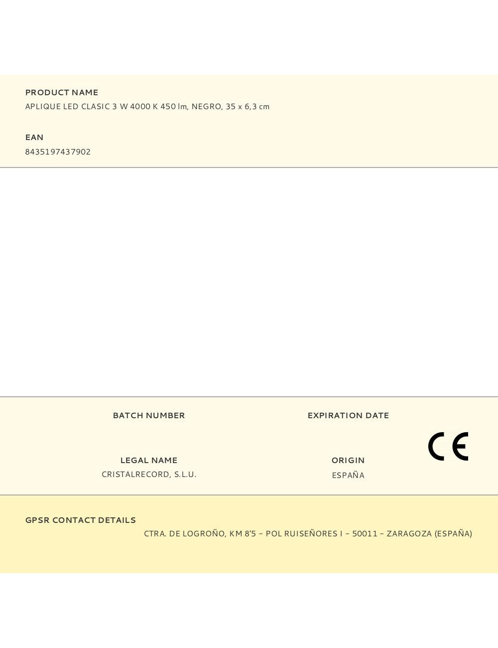 Aplique led classic, 3 w, 4000 k, 450 lm, negro, 35 x 6,3 cm