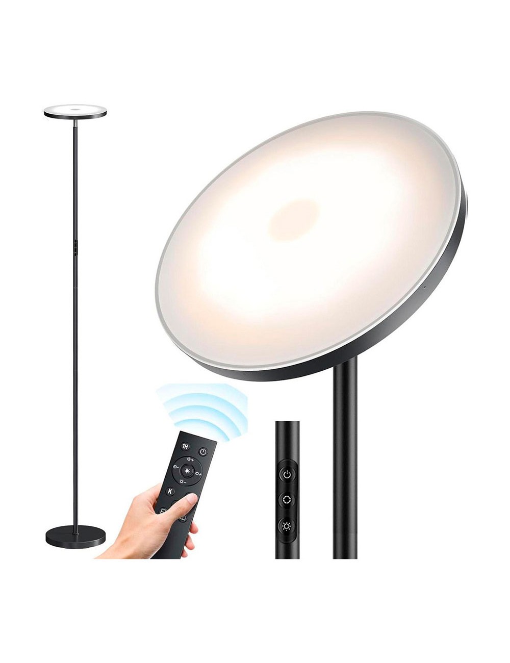 Lámpara de pie led dencel, 24 w, 3cct, dimmable, 2200 lm, negra, ø25 x 175 cm