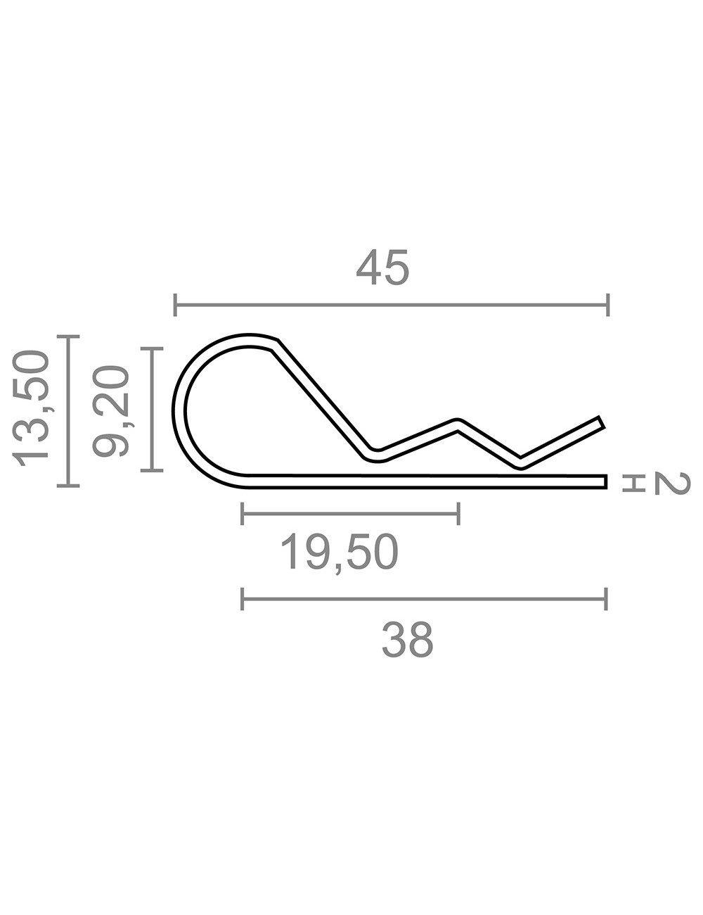 Pasador ps14 forma r, 2 mm, galvanizado, blister 2 uds