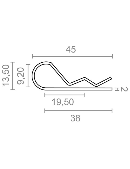 Pasador ps14 forma r, 2 mm, galvanizado, blister 2 uds