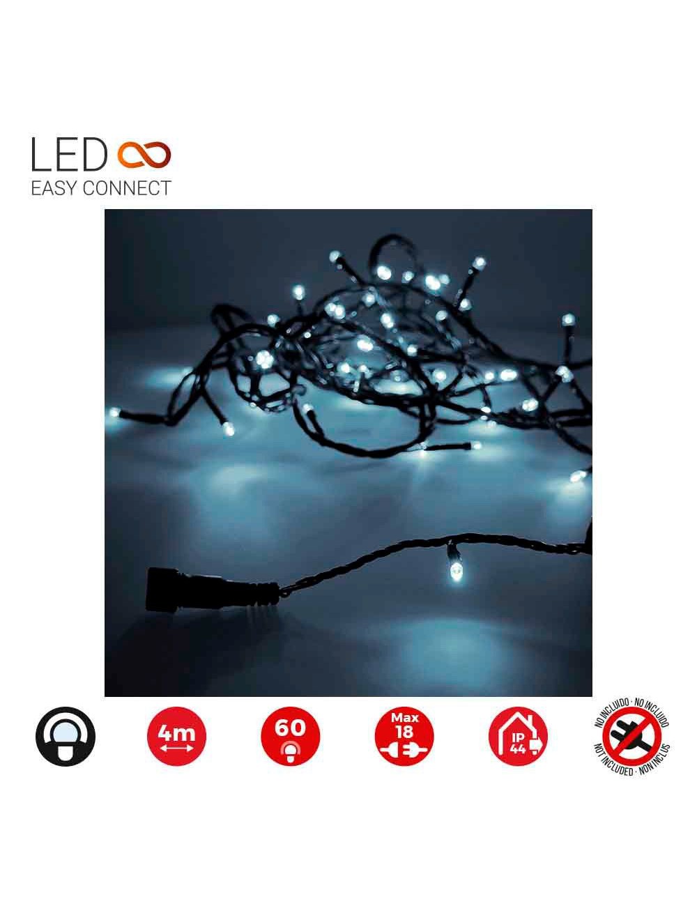 Guirnalda easy-connect 4m 60 leds blanco frio ip44 30v (ip44 interior-exterior) total 1,08w