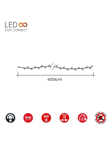 Guirnalda easy-connect 4m 60 leds blanco frio ip44 30v (ip44 interior-exterior) total 1,08w