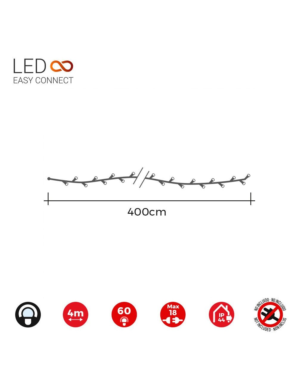 Guirnalda easy-connect 4m 60 leds blanco frio ip44 30v (ip44 interior-exterior) total 1,08w