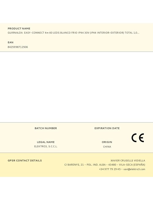 Guirnalda easy-connect 4m 60 leds blanco frio ip44 30v (ip44 interior-exterior) total 1,08w