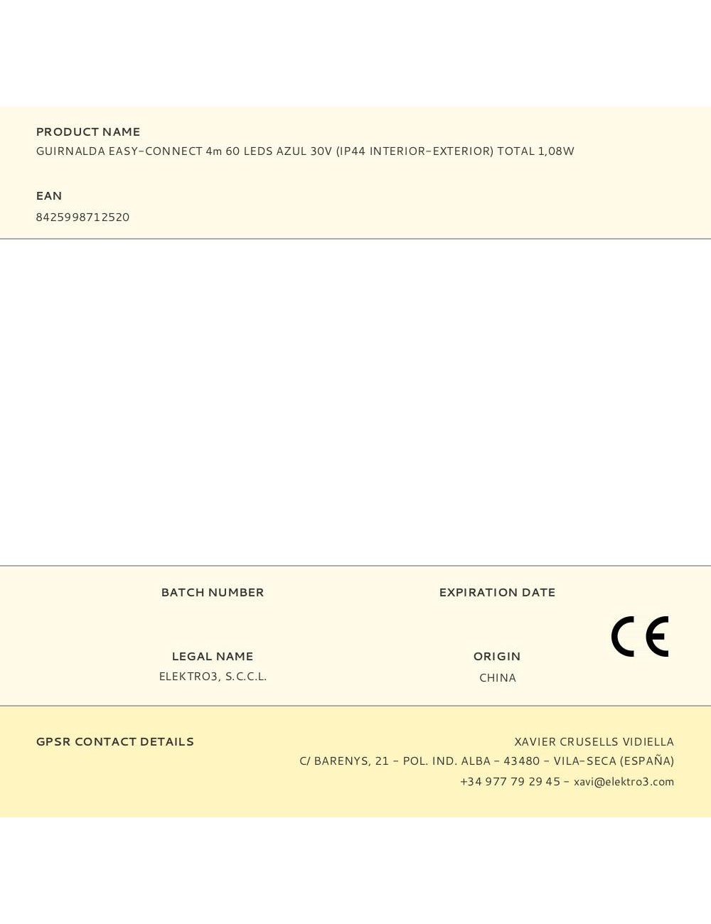 Guirnalda easy-connect 4m 60 leds azul 30v (ip44 interior-exterior) total 1,08w