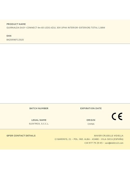 Guirnalda easy-connect 4m 60 leds azul 30v (ip44 interior-exterior) total 1,08w