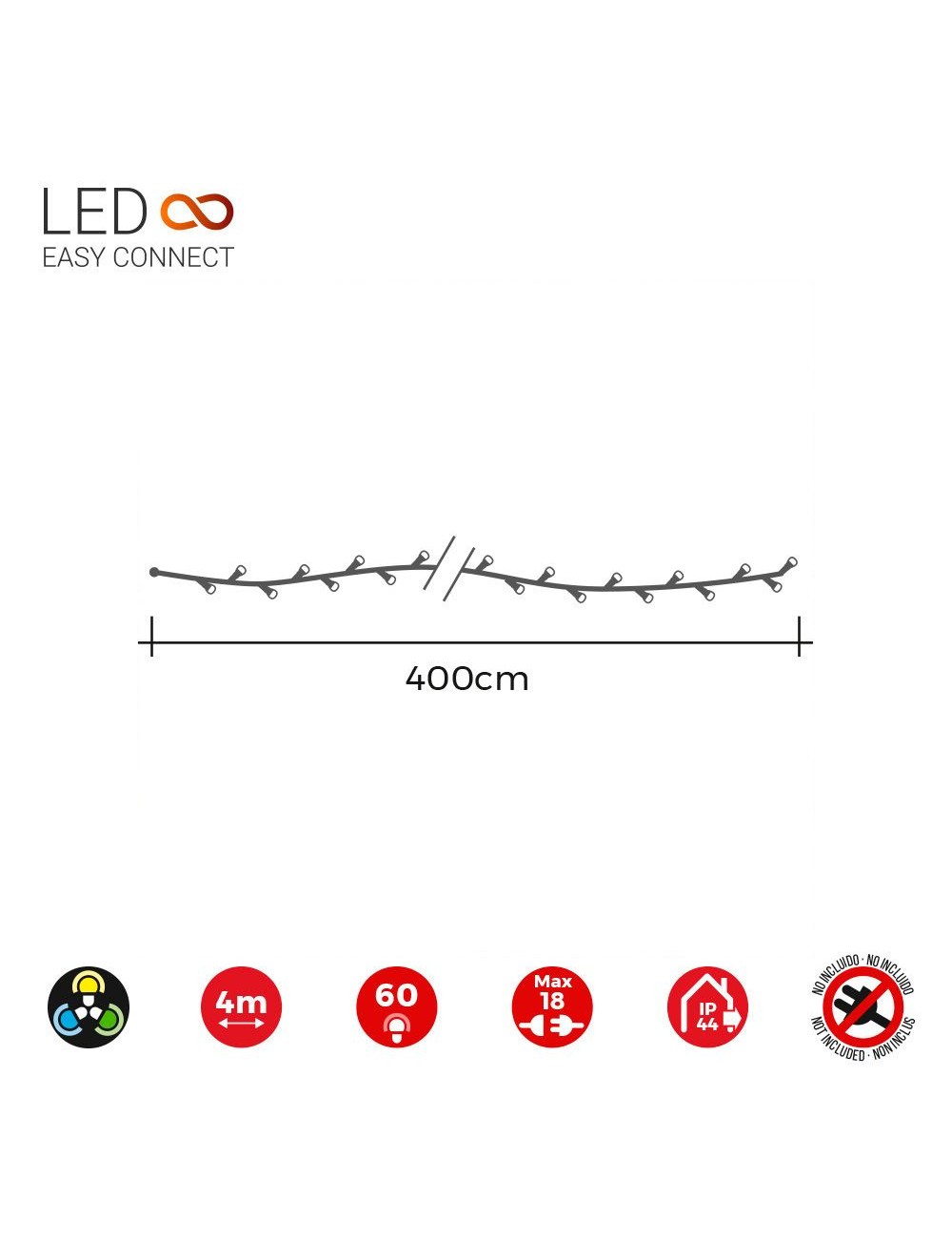 Guirnalda easy-connect 4m 60 leds multicolor 30v (ip44 interior-exterior) total 1.08w