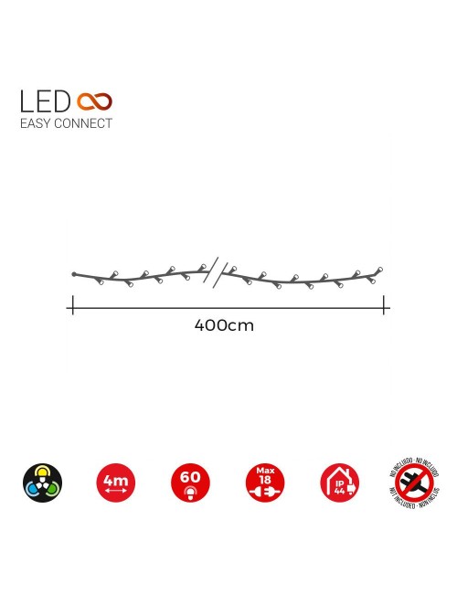 Guirnalda easy-connect 4m 60 leds multicolor 30v (ip44 interior-exterior) total 1.08w