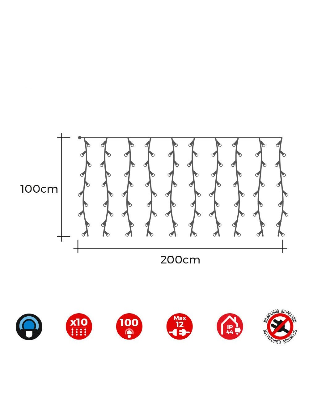 Cortina easy-connect 2x1m 10 tiras 100 leds azul 30v (interior-exterior) total 1,8w