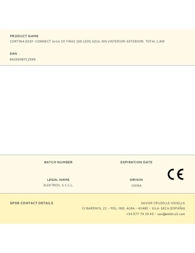 Cortina easy-connect 2x1m 10 tiras 100 leds azul 30v (interior-exterior) total 1,8w