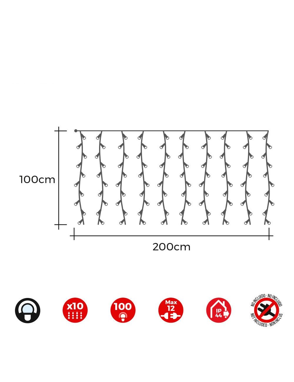 Cortina easy-connect 2x1m 10 tiras 100 leds blanco frio 30v (interior-exterior) total 1,8w