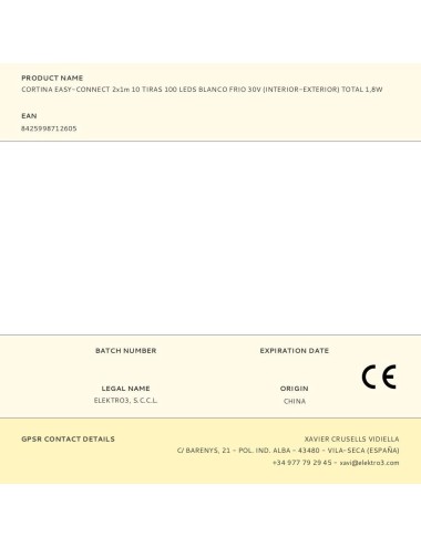 Cortina easy-connect 2x1m 10 tiras 100 leds blanco frio 30v (interior-exterior) total 1,8w