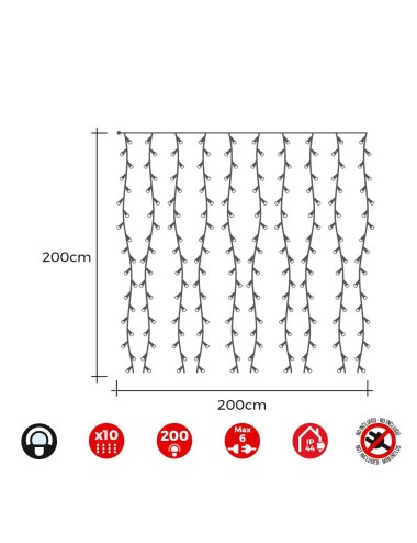 Cortina led easy-connect, blanco frío, interior-exterior 2x2m