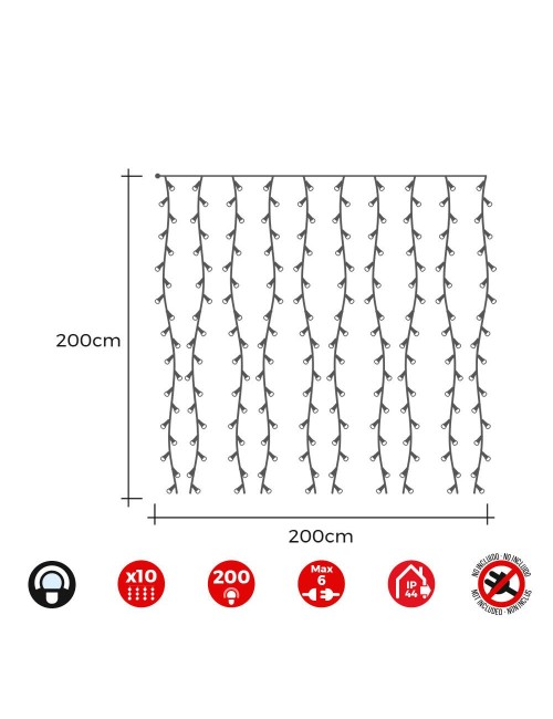 Cortina led easy-connect, blanco frío, interior-exterior 2x2m