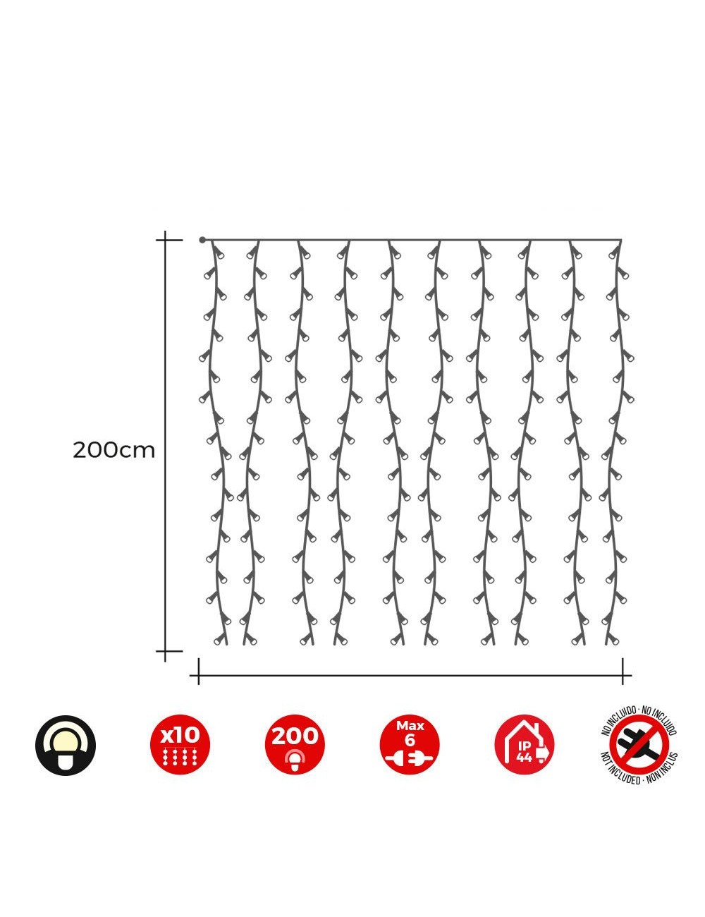 Cortina led easy-connect, blanco cálido, interior-exterior 2m