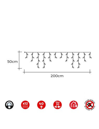 Cortina icicle easy-connect 2x0,5m 12 tiras blanco frío 30v (interior-exterior) total 0,72w