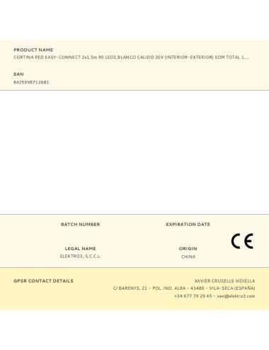 Cortina red easy-connect 2x1,5m 90 leds blanco calido 30v (interior-exterior) edm total 1,62w
