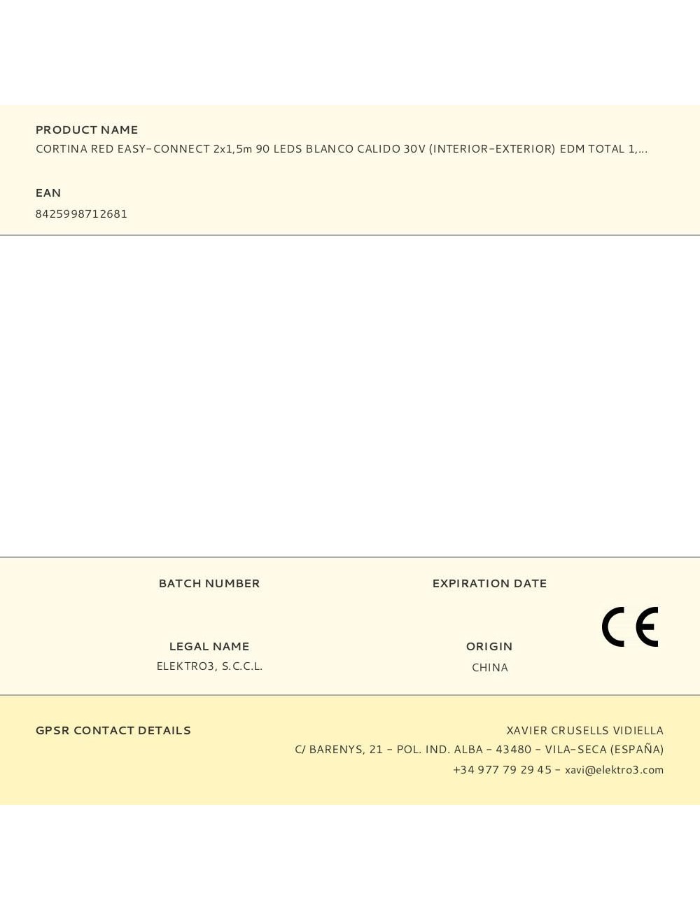 Cortina red easy-connect 2x1,5m 90 leds blanco calido 30v (interior-exterior) edm total 1,62w