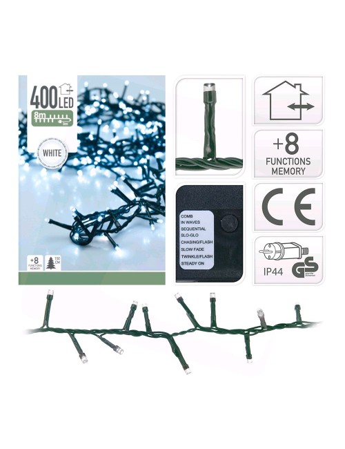 Guirnalda multifunción, uso exterior, tipo espino, luz fría, 400 leds, 8 m