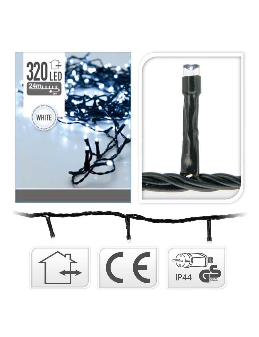 Guirnalda con función fija, uso exterior, blanco frío, 320 leds, 24 m
