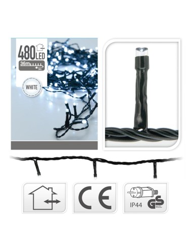 Guirnalda con función fija, uso exterior, blanco frío, 480 leds, 36 m