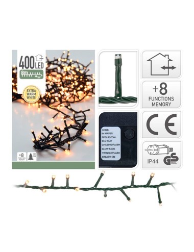 Guirnalda multifunción, uso exterior, tipo espino, luz cálida, 400 leds, 8 m