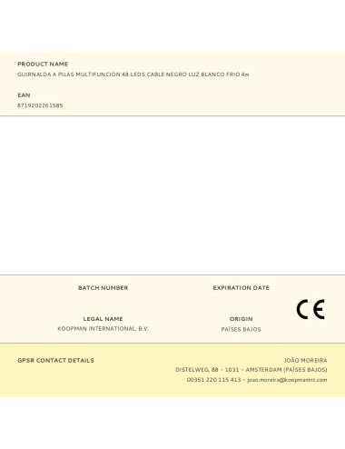 Guirnalda a pilas, multifunción, uso exterior, blanco frío, cable negro, 48 leds, 4 m