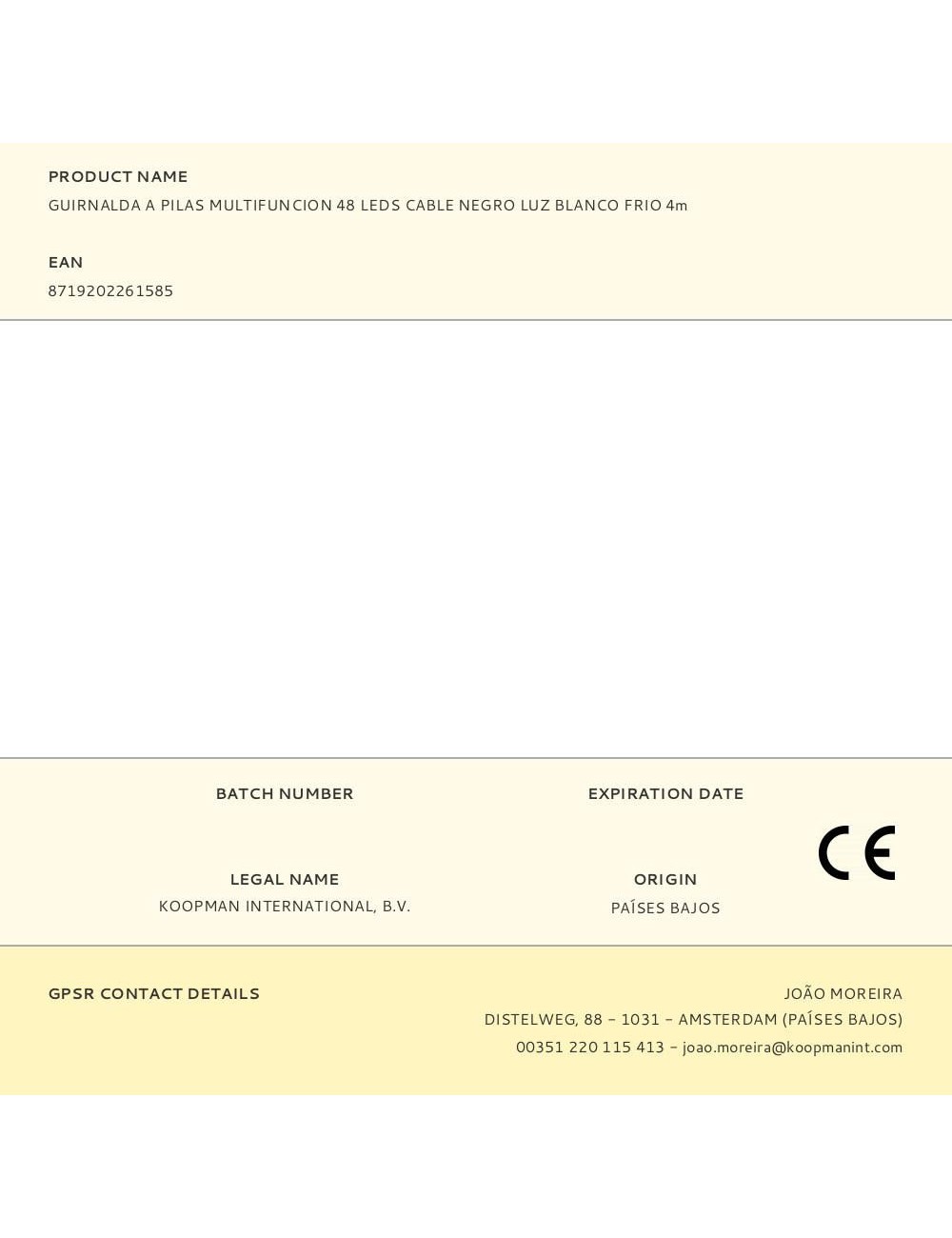 Guirnalda a pilas, multifunción, uso exterior, blanco frío, cable negro, 48 leds, 4 m