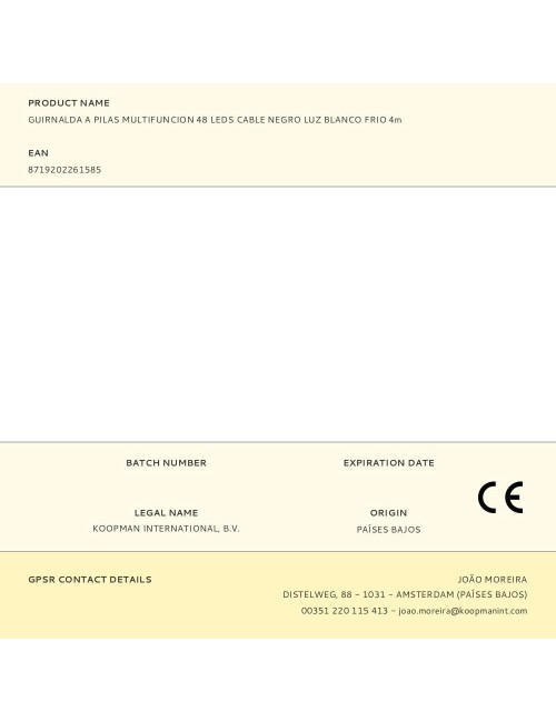 Guirnalda a pilas, multifunción, uso exterior, blanco frío, cable negro, 48 leds, 4 m