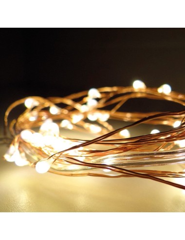 Guirnalda a pilas, función fija, uso interior, blanco cálido, cable alambre cobre, 40 leds, 195 cm
