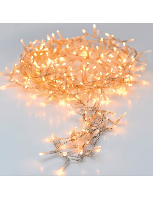 Guirnalda con función fija, uso exterior, blanco cálido, cable transparente, 120 leds, 9 m