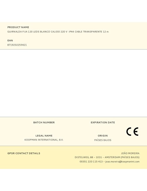 Guirnalda con función fija, uso exterior, blanco cálido, cable transparente, 120 leds, 9 m