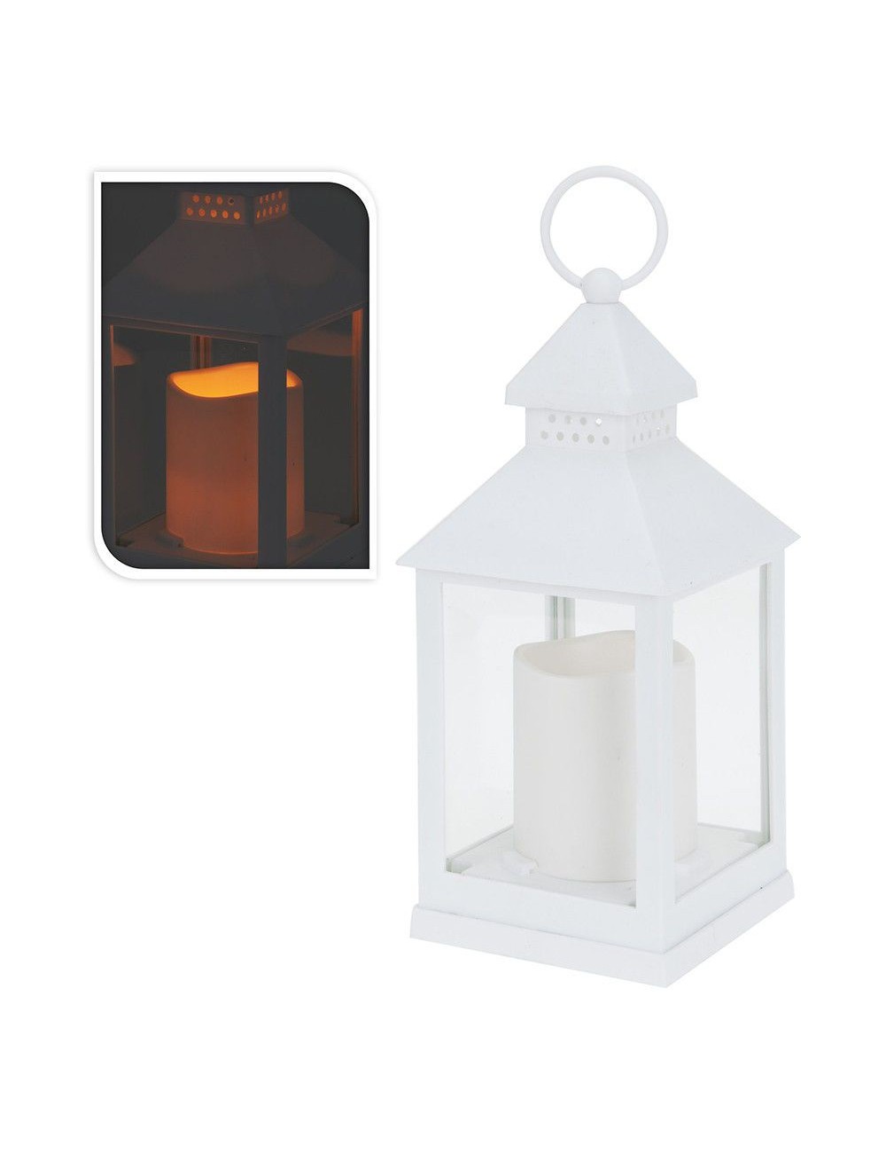 Farol con vela de led, función fija, interior, blanco, 10,5 x 10,5 x 23 cm