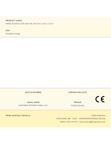 Farol con vela de led, función fija, interior, blanco, 10,5 x 10,5 x 23 cm