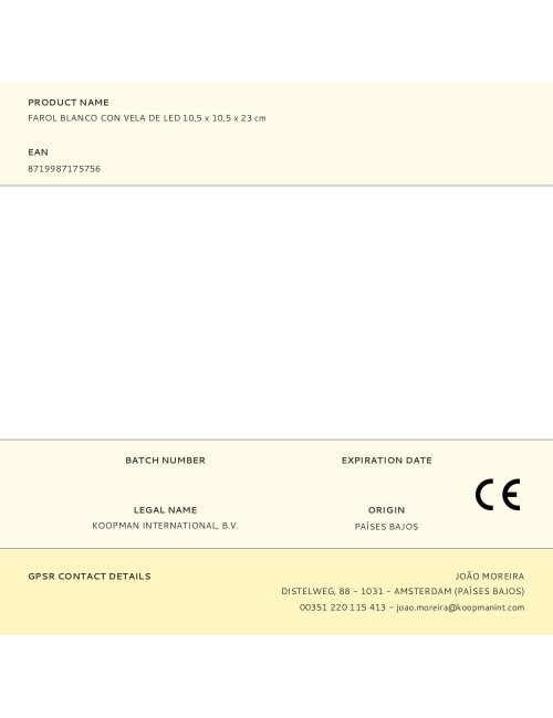 Farol con vela de led, función fija, interior, blanco, 10,5 x 10,5 x 23 cm