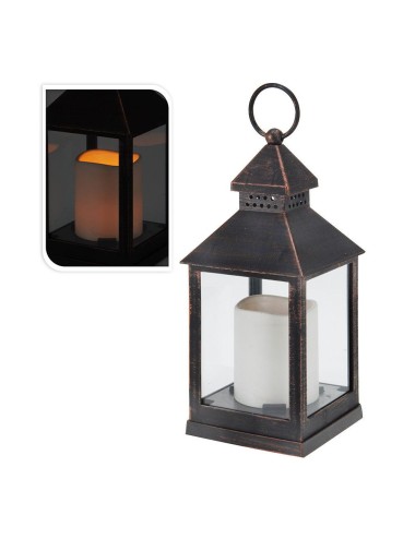 Farol con vela de led, función fija, interior, bronce, 10,5 x 10,5 x 23 cm
