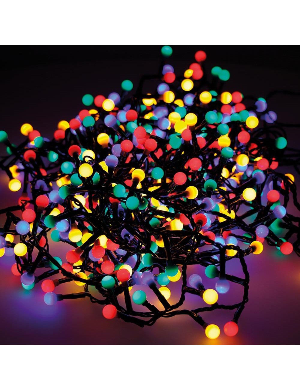 Guirnalda multifunción, uso exterior, cherry, multicolor, cable negro, 500 leds, 11 m