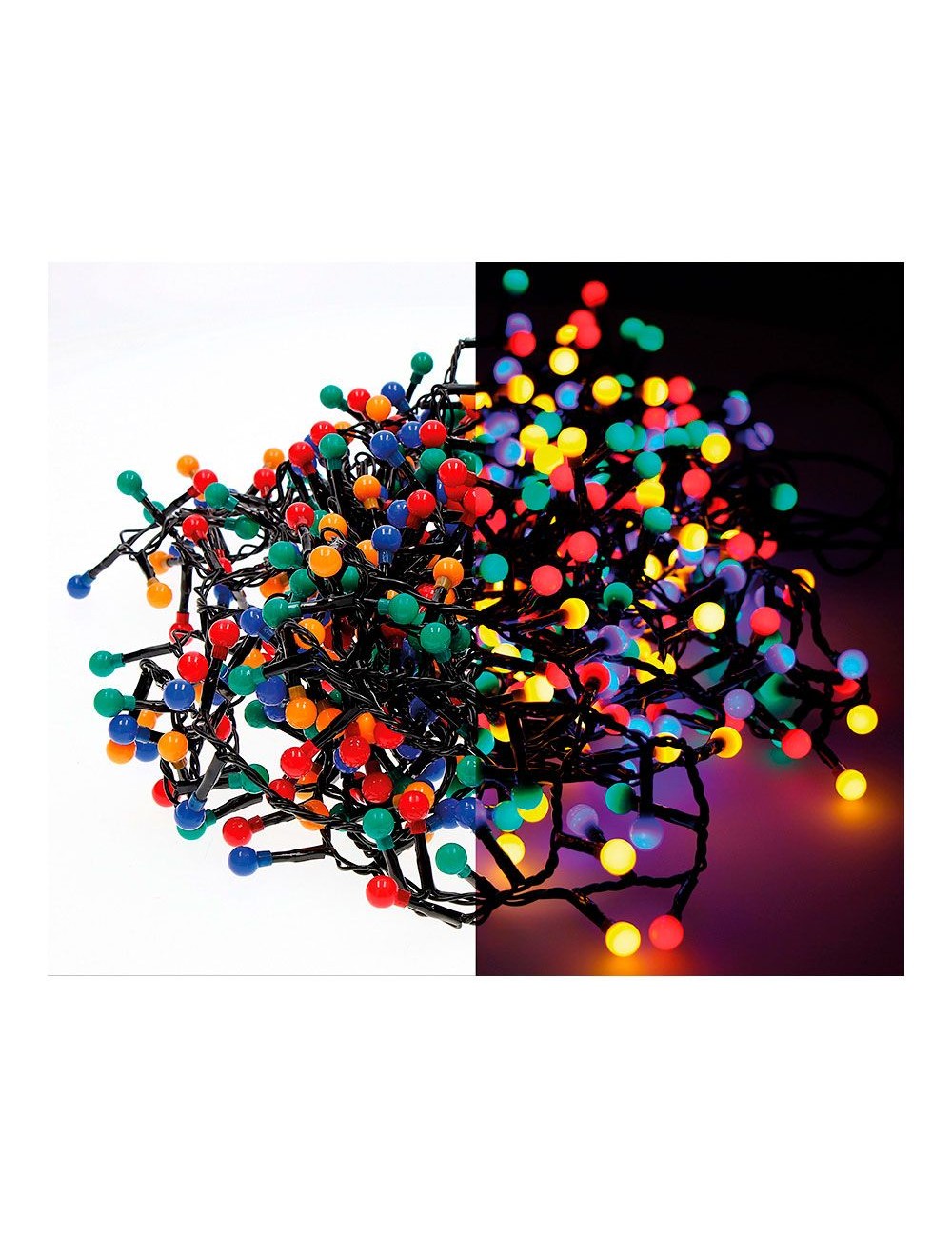 Guirnalda multifunción, uso exterior, cherry, multicolor, cable negro, 500 leds, 11 m