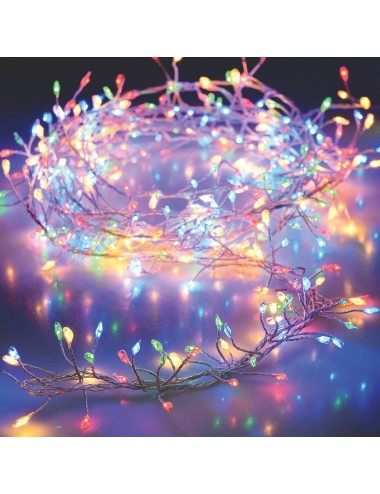 Guirnalda a pilas, función fija, uso interior, tipo espino, multicolor, 100 leds, 1,50 m