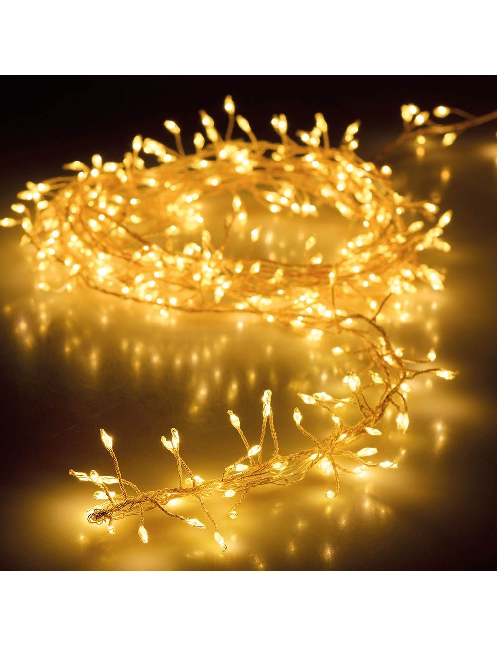 Guirnalda a pilas, función fija, uso interior, tipo espino, blanco cálido, 100 leds, 1,50 m