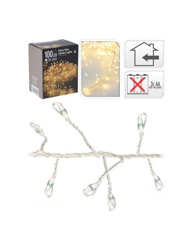 Guirnalda a pilas, función fija, uso interior, tipo espino, blanco cálido, 100 leds, 1,50 m