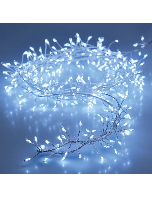 Guirnalda a pilas, función fija, uso interior, tipo espino, blanco frío, 100 leds, 1,50 m