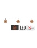 Guirnalda a pilas, función fija, uso interior, con bolas, blanco cálido, 10 leds, 1,30 m, cobre