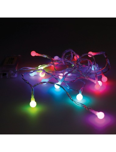 Guirnalda a pilas, función fija, uso interior, esférica ø8 mm, multicolor, 20 leds, 2,30 m