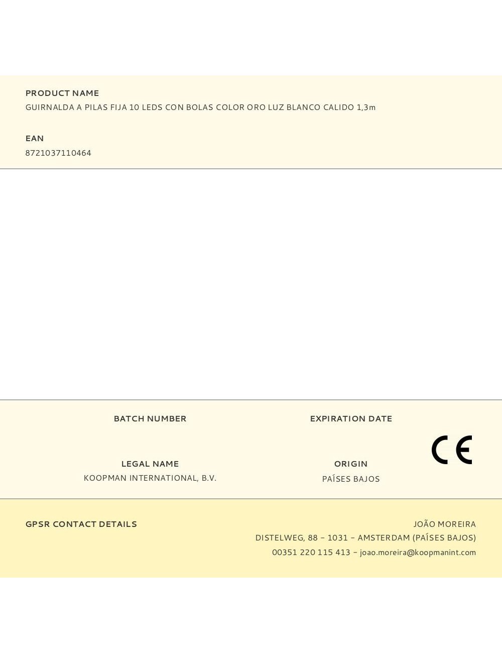 Guirnalda a pilas, función fija, uso interior, con bolas, blanco cálido, 10 leds, 1,30 m, oro