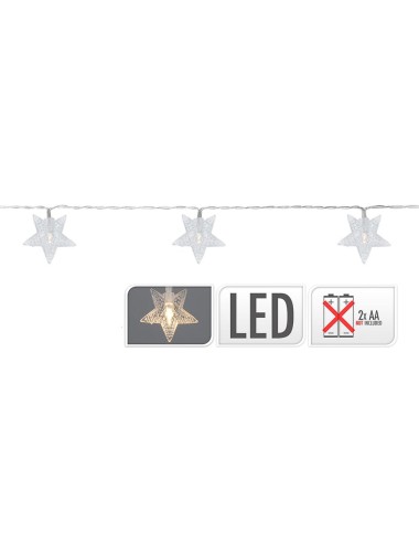 Guirnalda a pilas, función fija, uso interior, con estrellas, blanco frío, 10 leds, 1,30 m