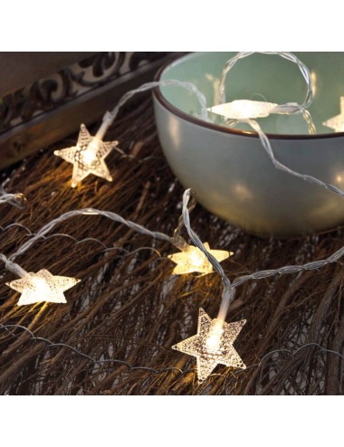 Guirnalda a pilas, función fija, uso interior, con estrellas, blanco frío, 10 leds, 1,30 m